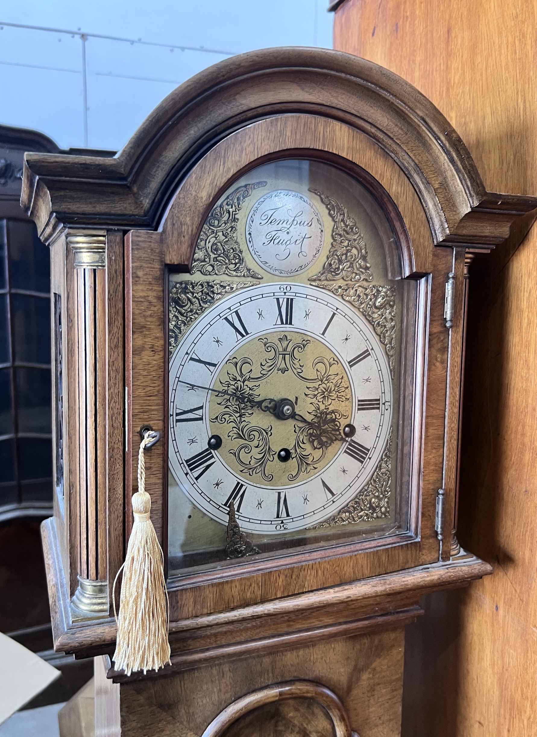 A Queen Anne revival walnut grandmother clock, height 170cm
